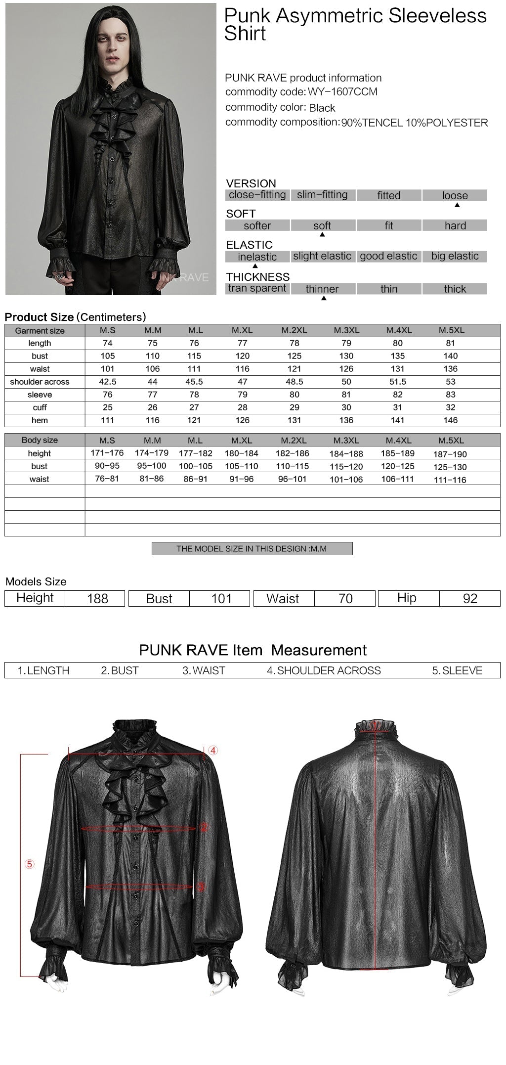 WY-1607CCM Gothic Ruffled Punk Shirt With Dramatic Bell Sleeves?-??Punk Rave Clothing