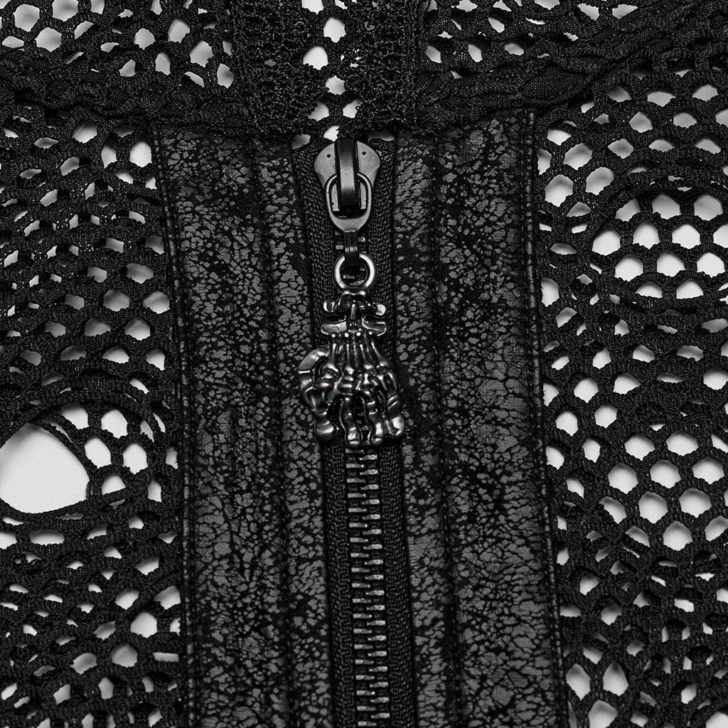 WY-1608XDF Edgy Hooded black Mesh Punk Jacket with Ripped Details?-??Punk Rave Clothing