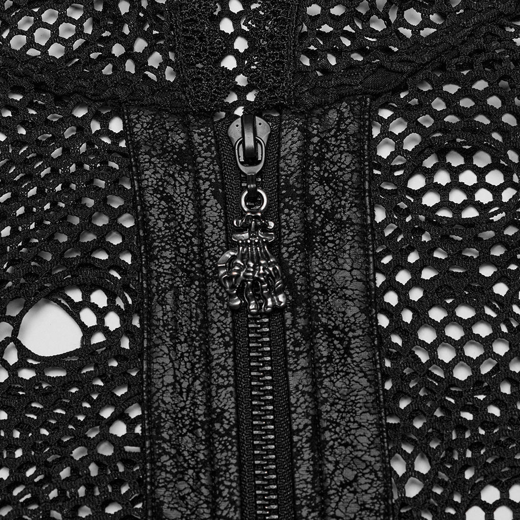 WY-1608XDF Edgy Hooded black Mesh Punk Jacket with Ripped Details?-??Punk Rave Clothing