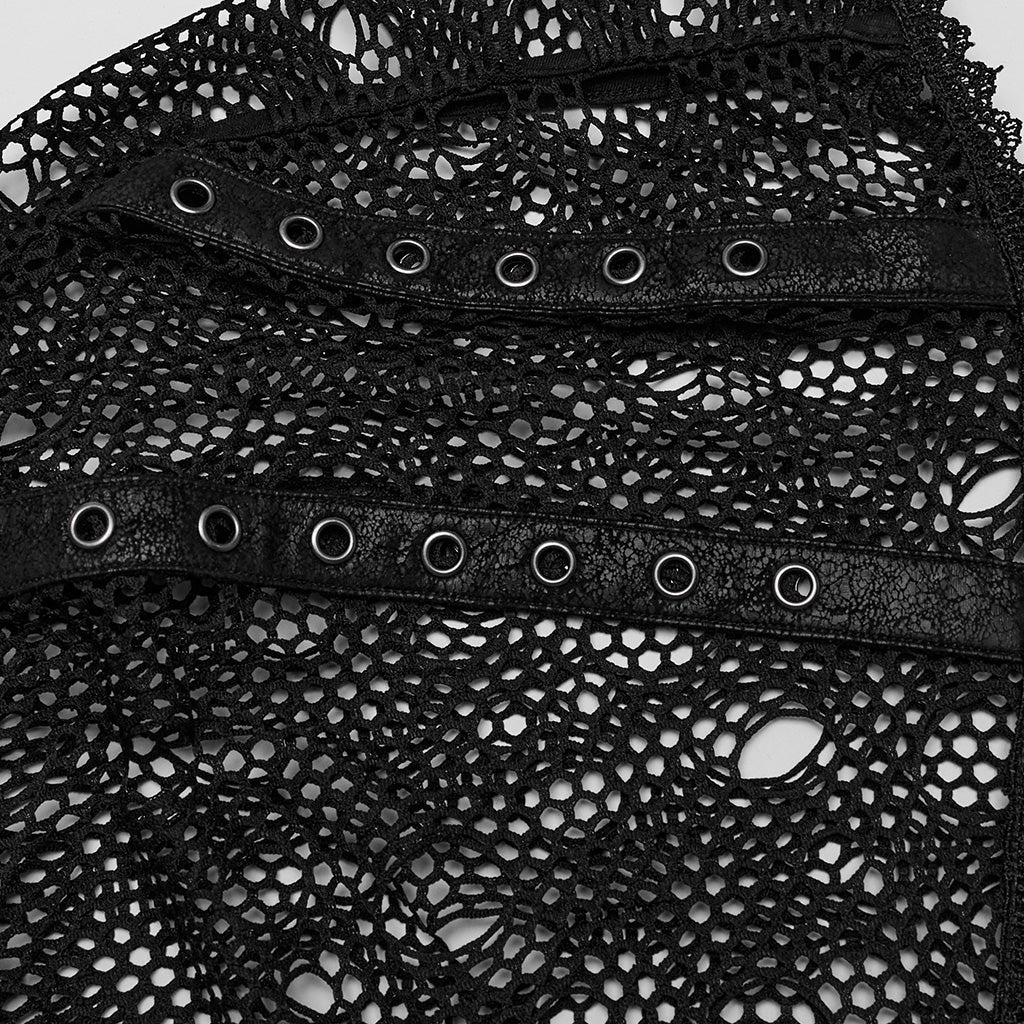 WY-1608XDF Edgy Hooded black Mesh Punk Jacket with Ripped Details?-??Punk Rave Clothing