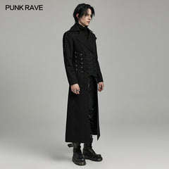 WY-1609XCM Gothic Long Coat with Spiked Shoulders False Lace-Up Detail