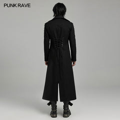 WY-1609XCM Gothic Long Coat with Spiked Shoulders False Lace-Up Detail