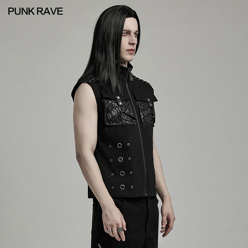 WY-1610MJM Gothic Sleeveless Punk Vest with Rivet Details?-??Punk Rave Clothing