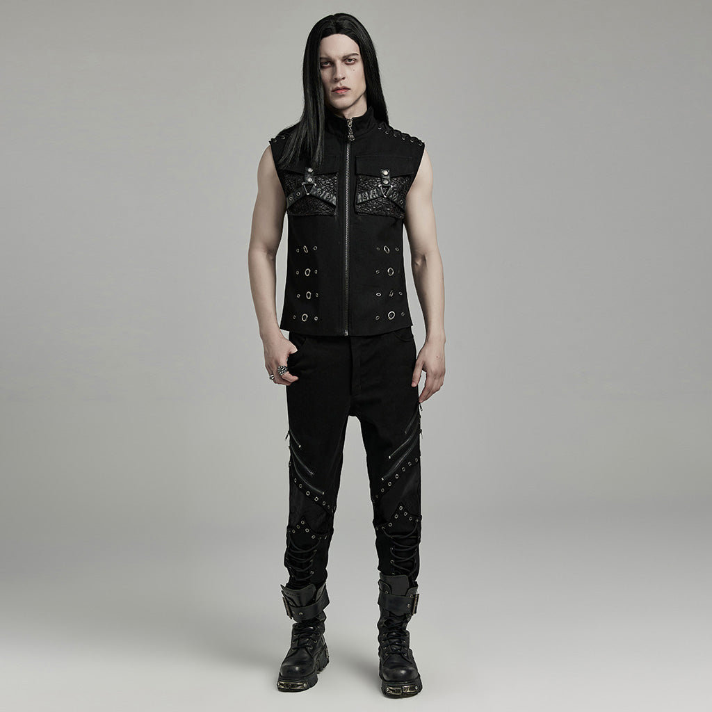 WY-1610MJM Gothic Sleeveless Punk Vest with Rivet Details?-??Punk Rave Clothing