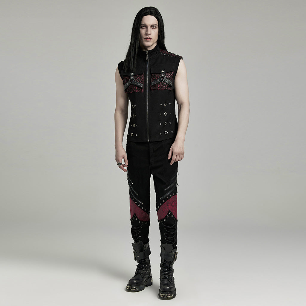 WY-1610MJM Gothic Sleeveless Punk Vest with Rivet Details?-??Punk Rave Clothing