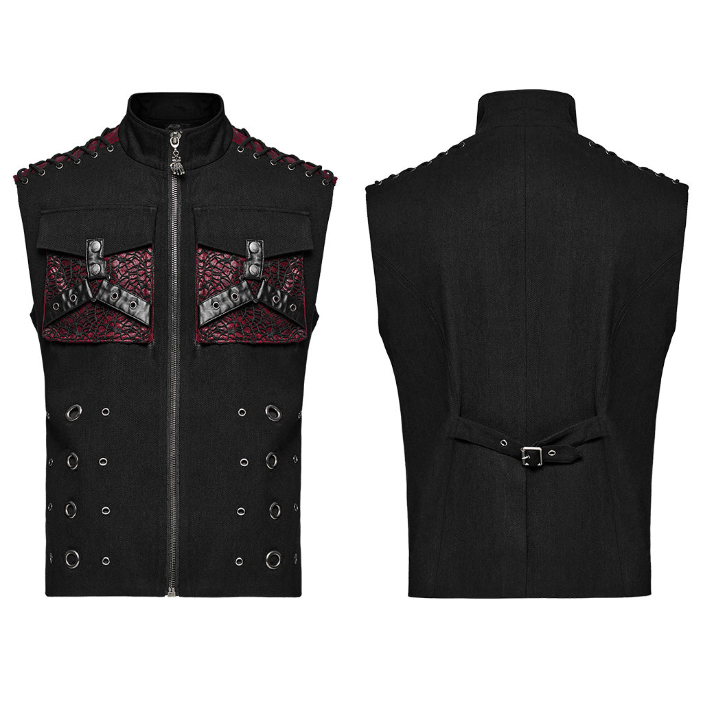 WY-1610MJM Gothic Sleeveless Punk Vest with Rivet Details?-??Punk Rave Clothing