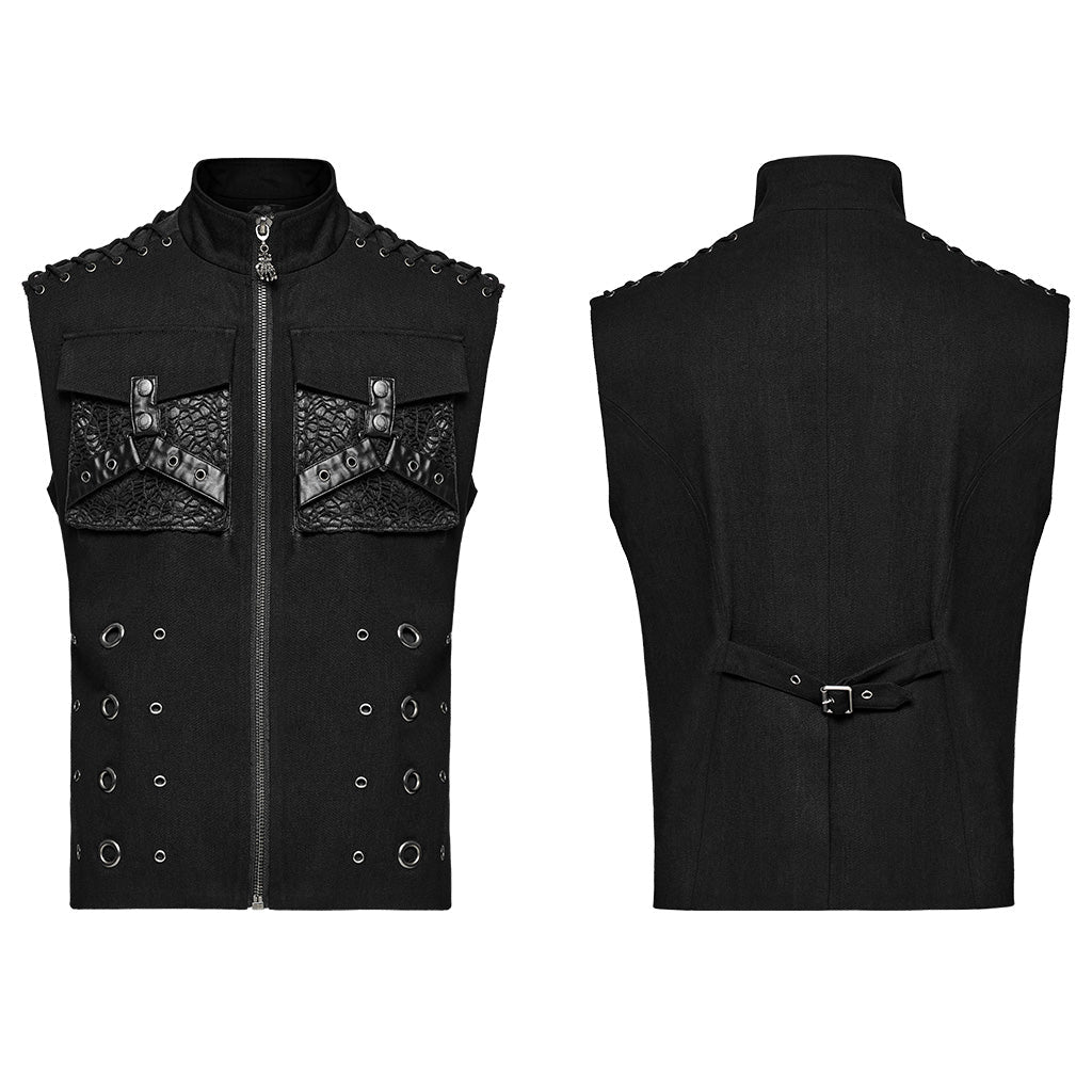WY-1610MJM Gothic Sleeveless Punk Vest with Rivet Details?-??Punk Rave Clothing