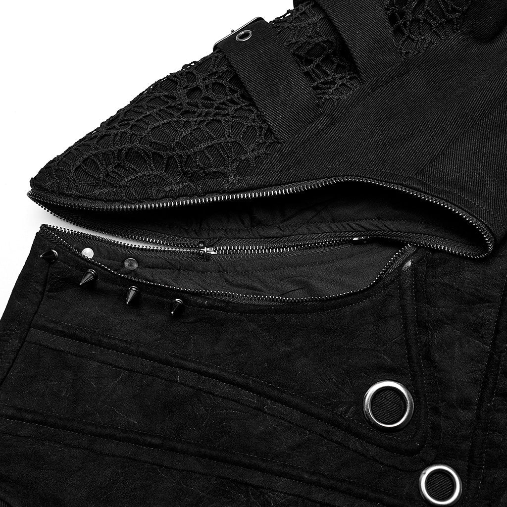 WY-1611XCM Detachable black Punk Coat with Grommet Detail and High Collar?-??Punk Rave Clothing