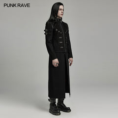 WY-1611XCM Detachable black Punk Coat with Grommet Detail and High Collar