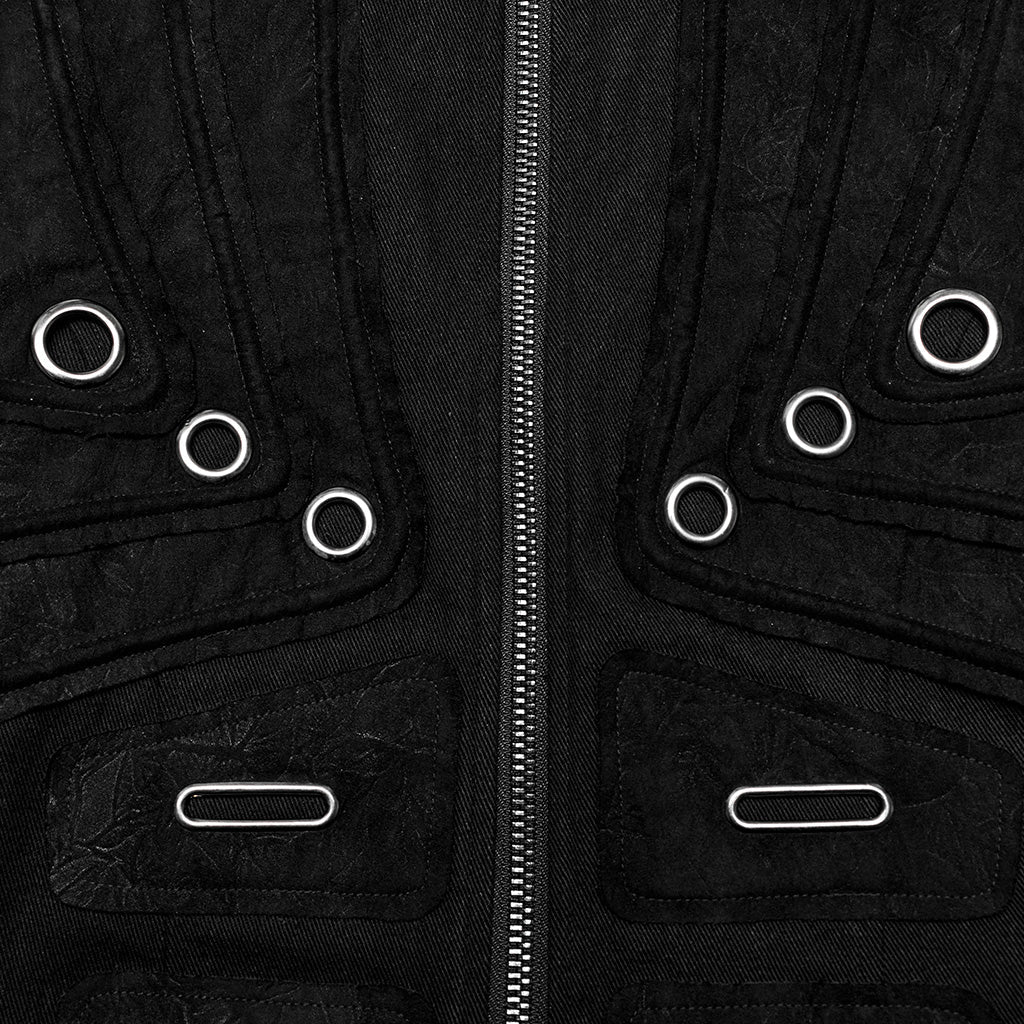 WY-1611XCM Detachable black Punk Coat with Grommet Detail and High Collar?-??Punk Rave Clothing