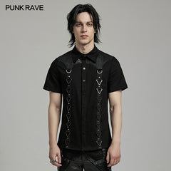 WY-1612XDM Gothic Punk black Triangle Buckle Shirt with Leather Accents