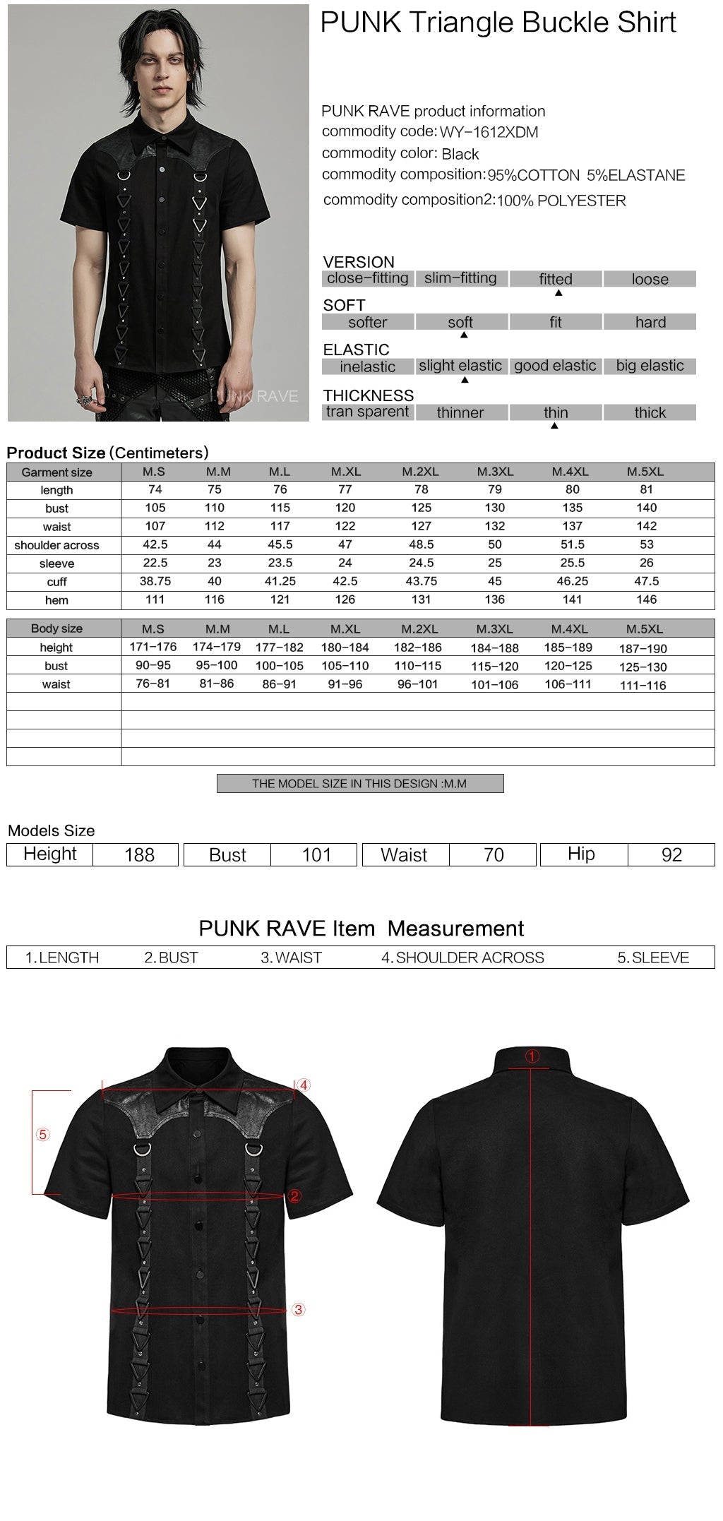 WY-1612XDM Gothic Punk black Triangle Buckle Shirt with Leather Accents?-??Punk Rave Clothing