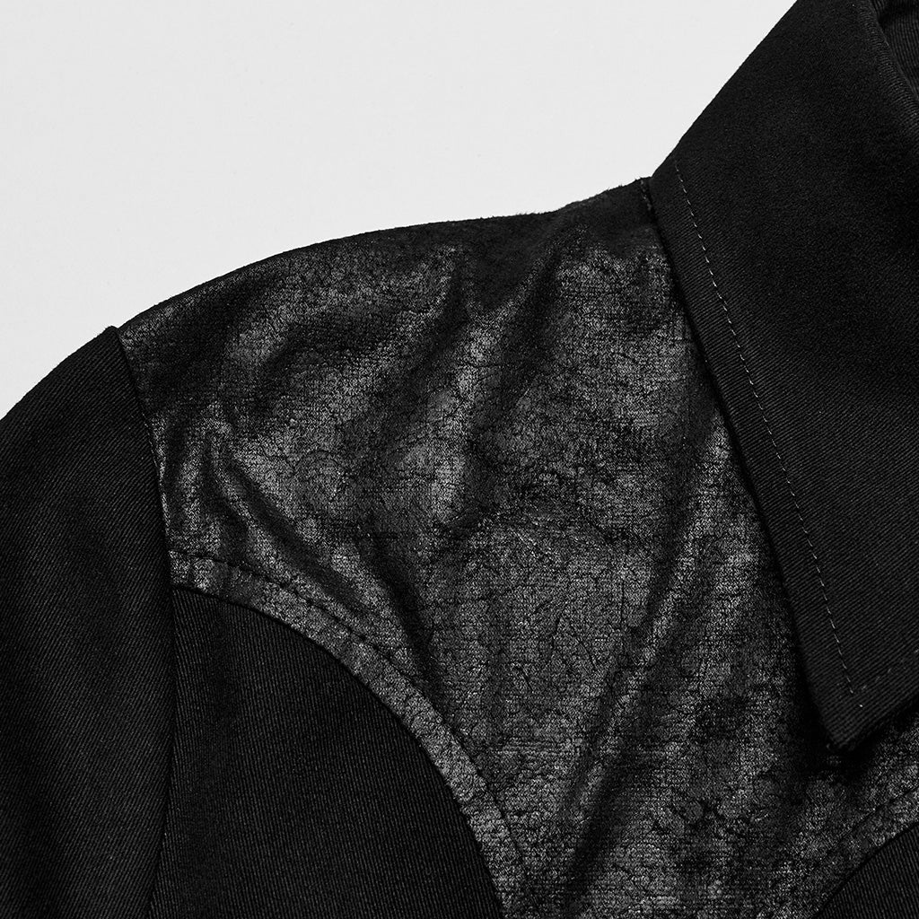 WY-1612XDM Gothic Punk black Triangle Buckle Shirt with Leather Accents?-??Punk Rave Clothing