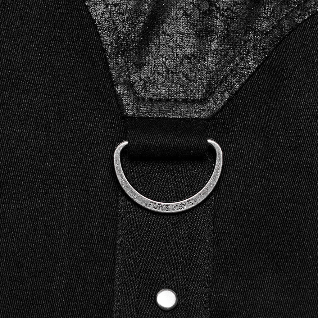 WY-1612XDM Gothic Punk black Triangle Buckle Shirt with Leather Accents?-??Punk Rave Clothing