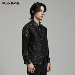 WY-1613CCM Mens Spiked black Gothic Punk Lace Shirt