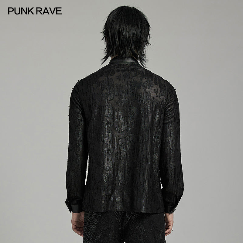 WY-1613CCM Mens Spiked black Gothic Punk Lace Shirt?-??Punk Rave Clothing
