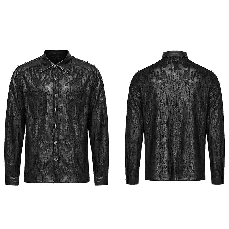 WY-1613CCM Mens Spiked black Gothic Punk Lace Shirt?-??Punk Rave Clothing