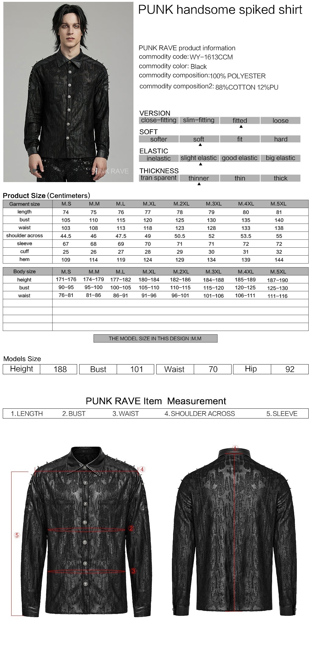 WY-1613CCM Mens Spiked black Gothic Punk Lace Shirt?-??Punk Rave Clothing