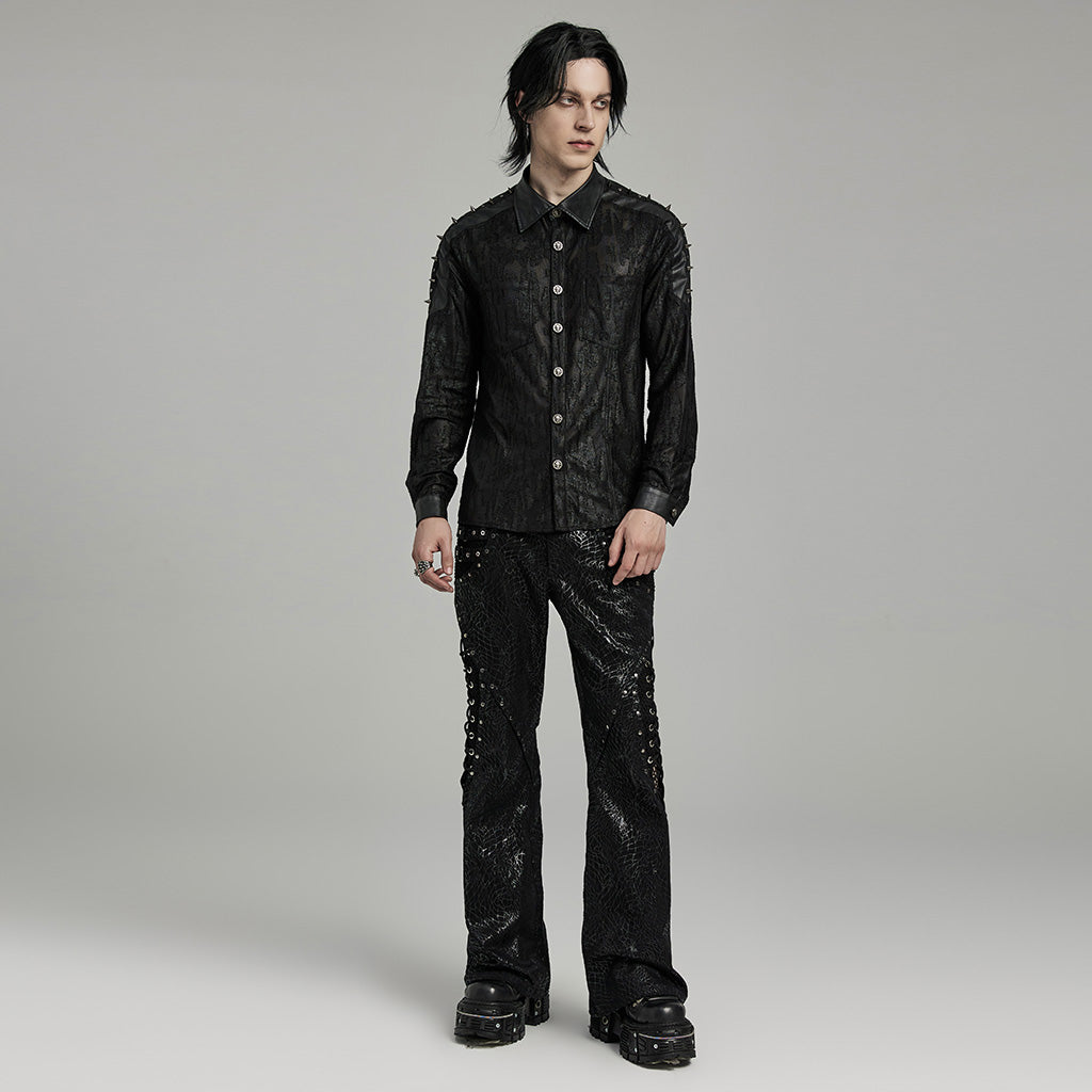 WY-1613CCM Mens Spiked black Gothic Punk Lace Shirt