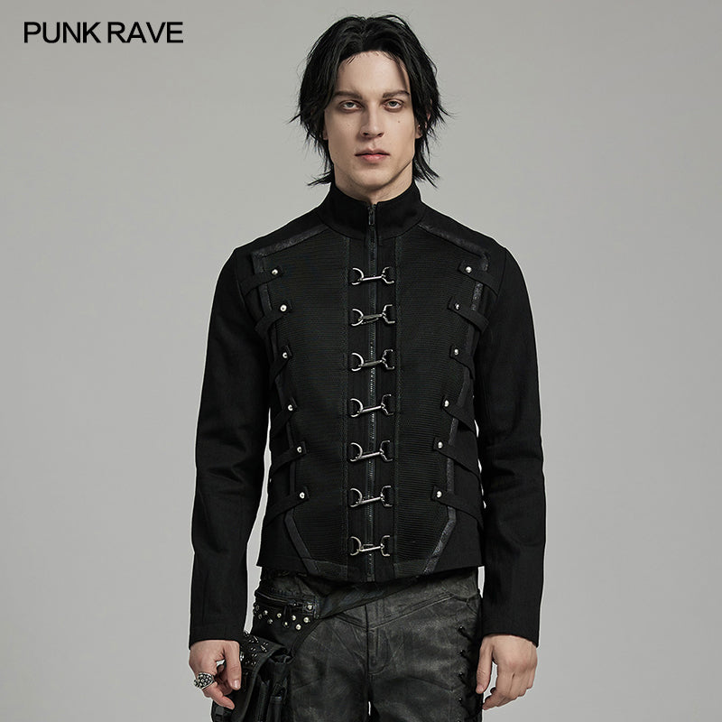 WY-1615XCM Steampunk Gothic Buckled black Jacket Punk Jackets