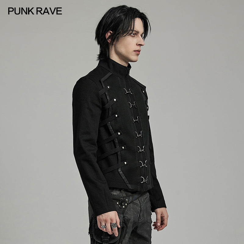 WY-1615XCM Steampunk Gothic Buckled black Jacket Punk Jackets