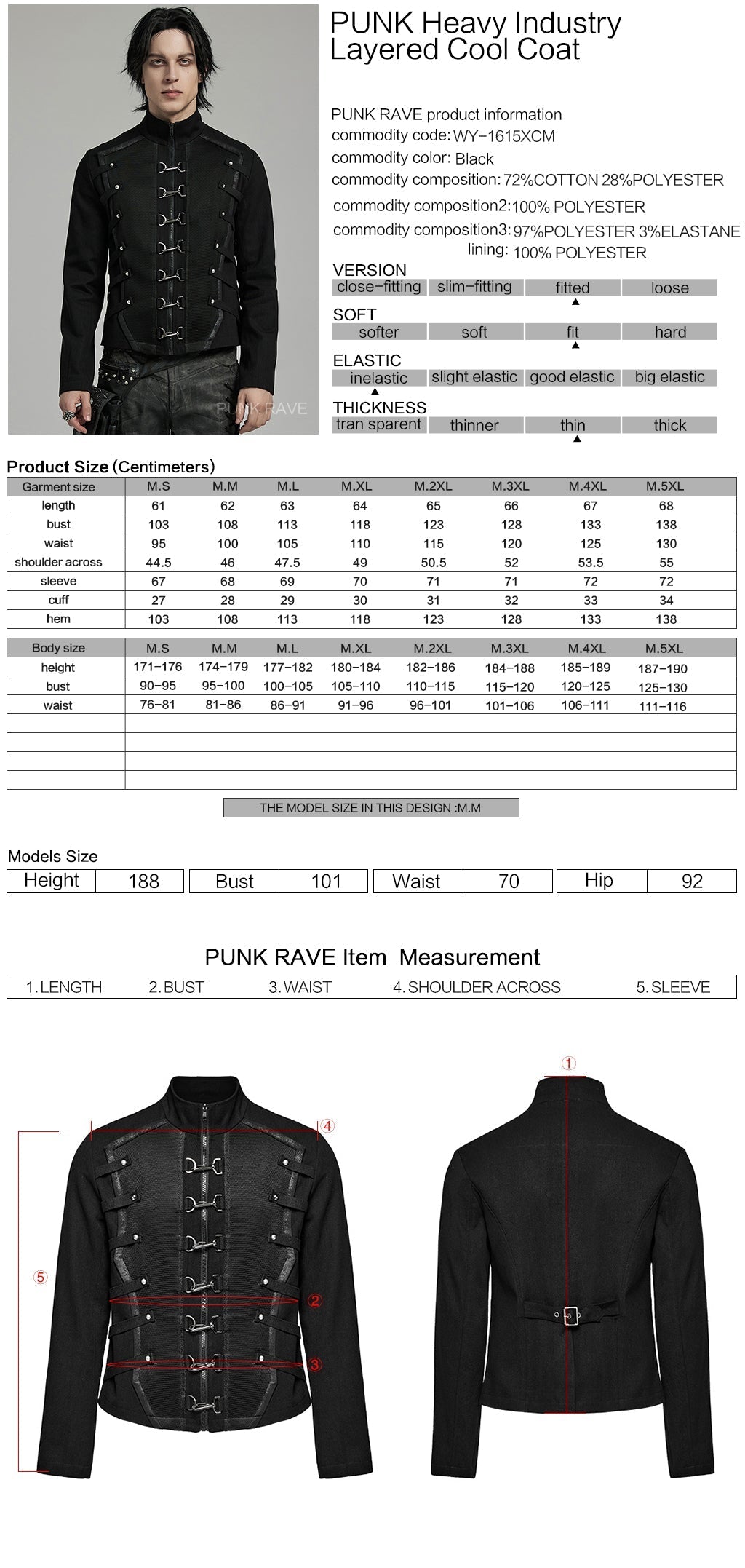 WY-1615XCM Steampunk Gothic Buckled black Jacket Punk Jackets?-??Punk Rave Clothing
