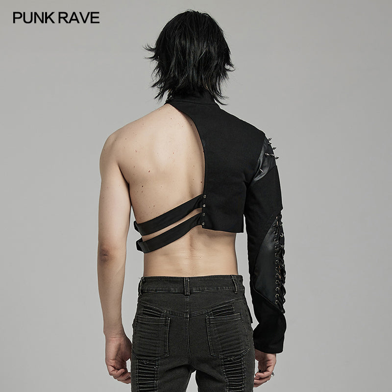 WY-1617XDM Edgy Asymmetric Spiked Harness Top Punk Accessories?-??Punk Rave Clothing