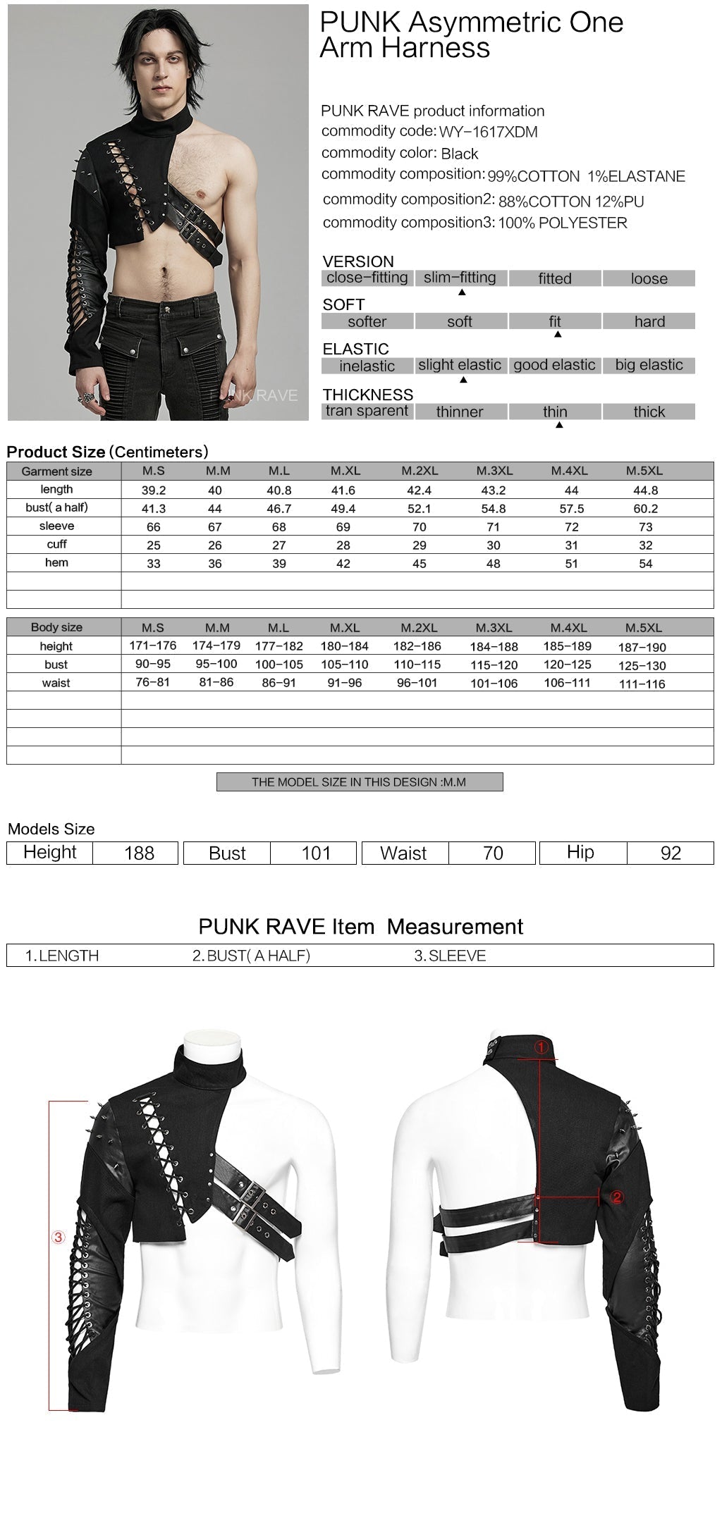 WY-1617XDM Edgy Asymmetric Spiked Harness Top Punk Accessories?-??Punk Rave Clothing
