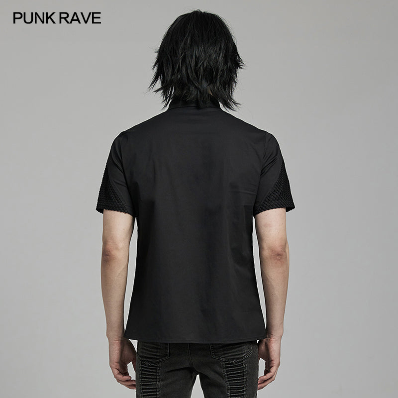 WY-1619CDM Mens black Rivet Short Sleeve Punk Shirt?-??Punk Rave Clothing