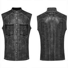 WY-1622CWM Mens Punk Vest with Studded Shoulders and Mesh Accents