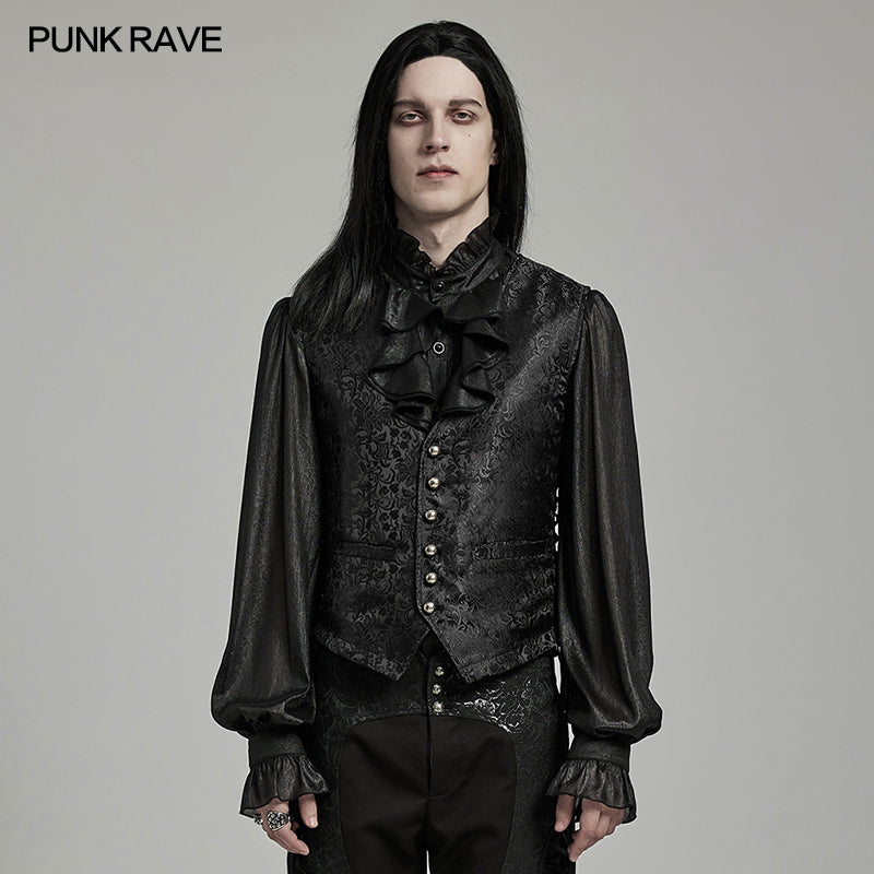 WY-1623MJM Midnight Gothic Vest Brocade Buttoned Waistcoat Lace-Up Sides?-??Punk Rave Clothing