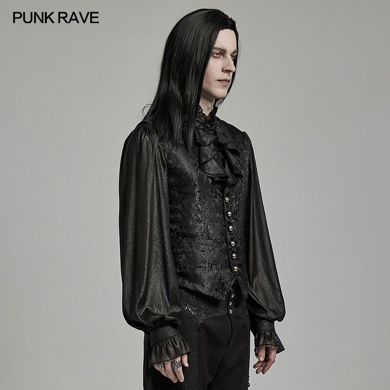 WY-1623MJM Midnight Gothic Vest Brocade Buttoned Waistcoat Lace-Up Sides?-??Punk Rave Clothing