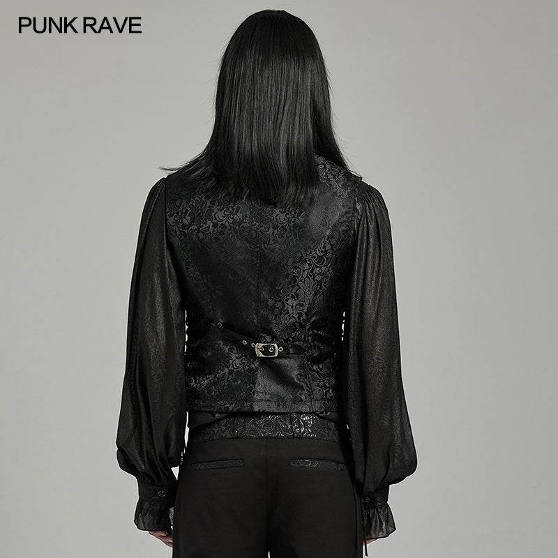 WY-1623MJM Midnight Gothic Vest Brocade Buttoned Waistcoat Lace-Up Sides?-??Punk Rave Clothing