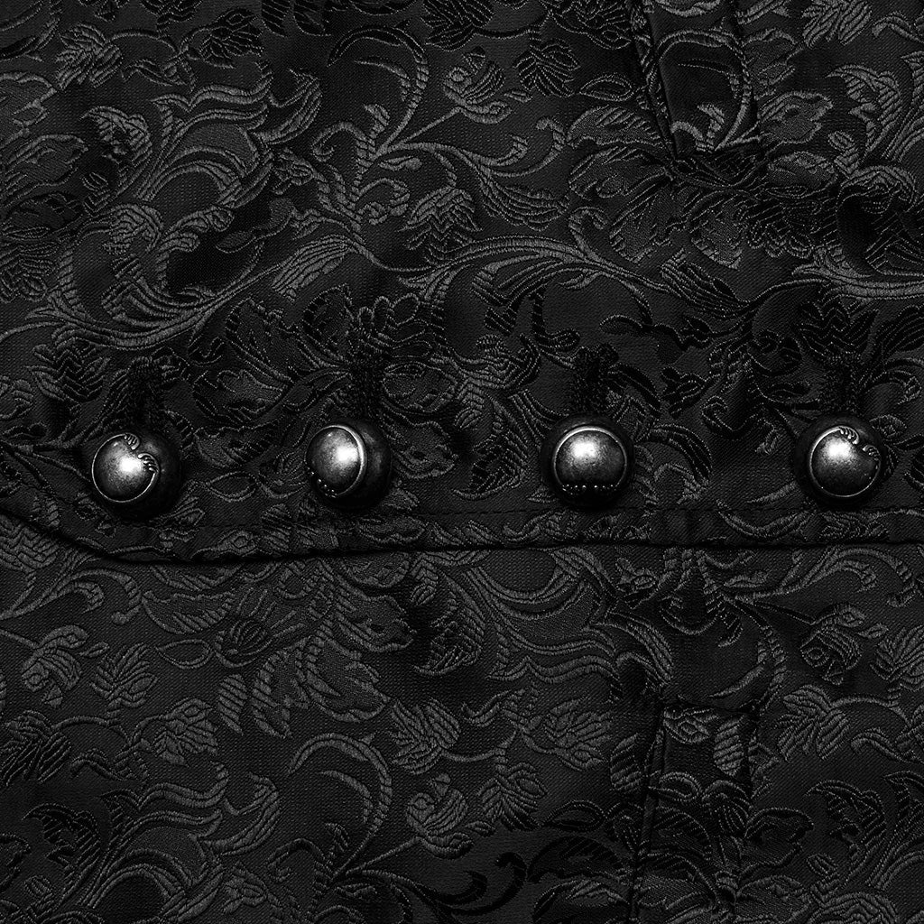 WY-1623MJM Midnight Gothic Vest Brocade Buttoned Waistcoat Lace-Up Sides?-??Punk Rave Clothing