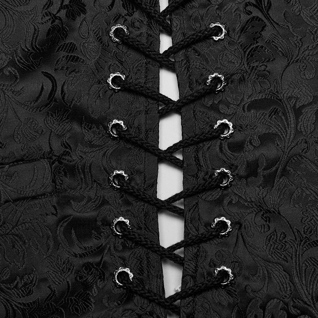 WY-1623MJM Midnight Gothic Vest Brocade Buttoned Waistcoat Lace-Up Sides?-??Punk Rave Clothing