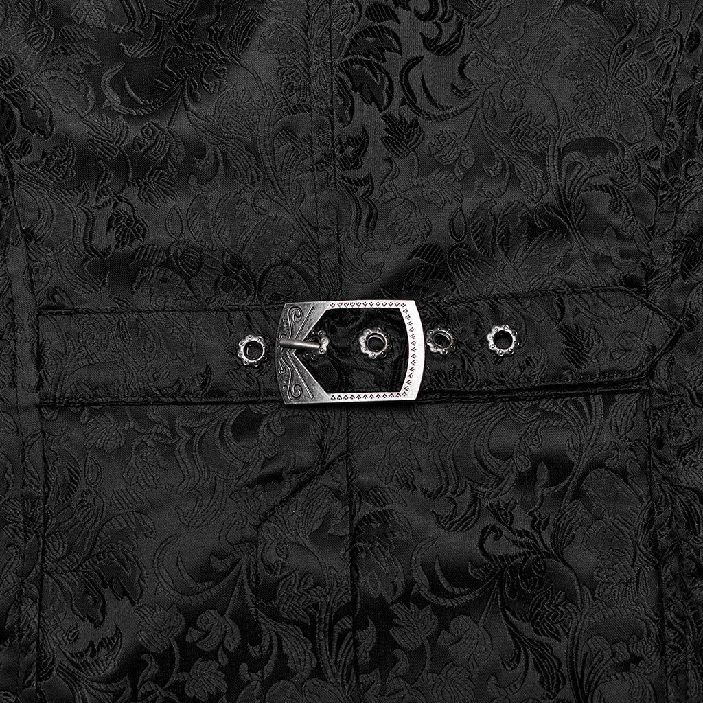 WY-1623MJM Midnight Gothic Vest Brocade Buttoned Waistcoat Lace-Up Sides?-??Punk Rave Clothing