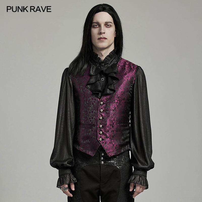 WY-1623MJM Midnight Gothic Vest Brocade Buttoned Waistcoat Lace-Up Sides?-??Punk Rave Clothing