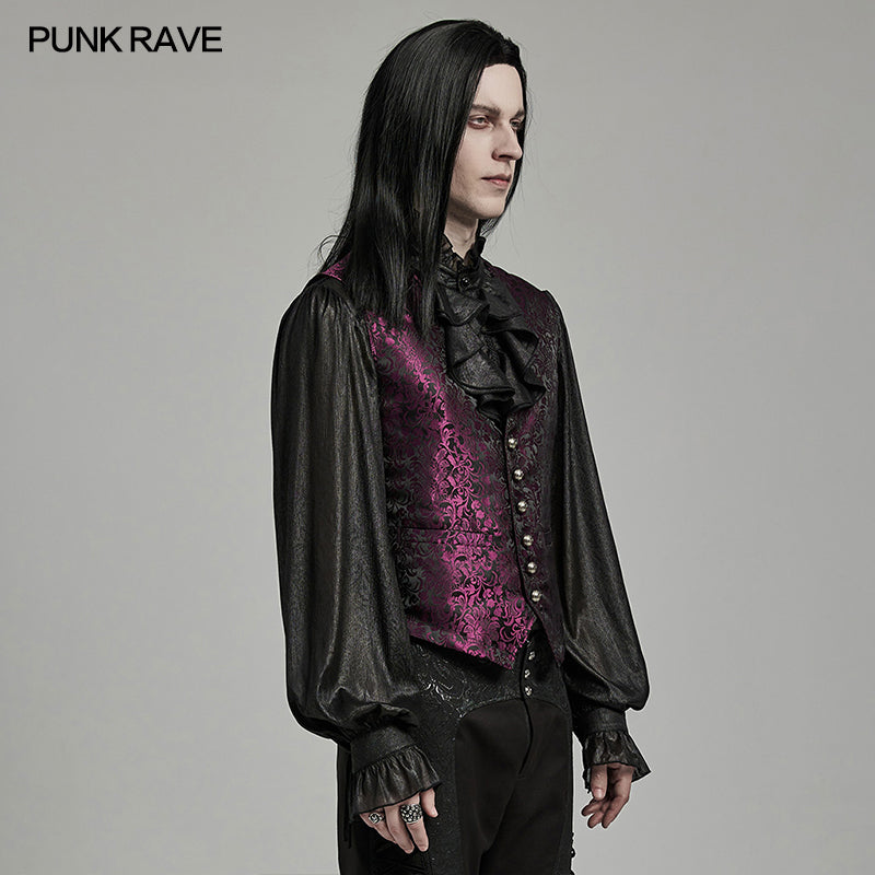 WY-1623MJM Midnight Gothic Vest Brocade Buttoned Waistcoat Lace-Up Sides?-??Punk Rave Clothing
