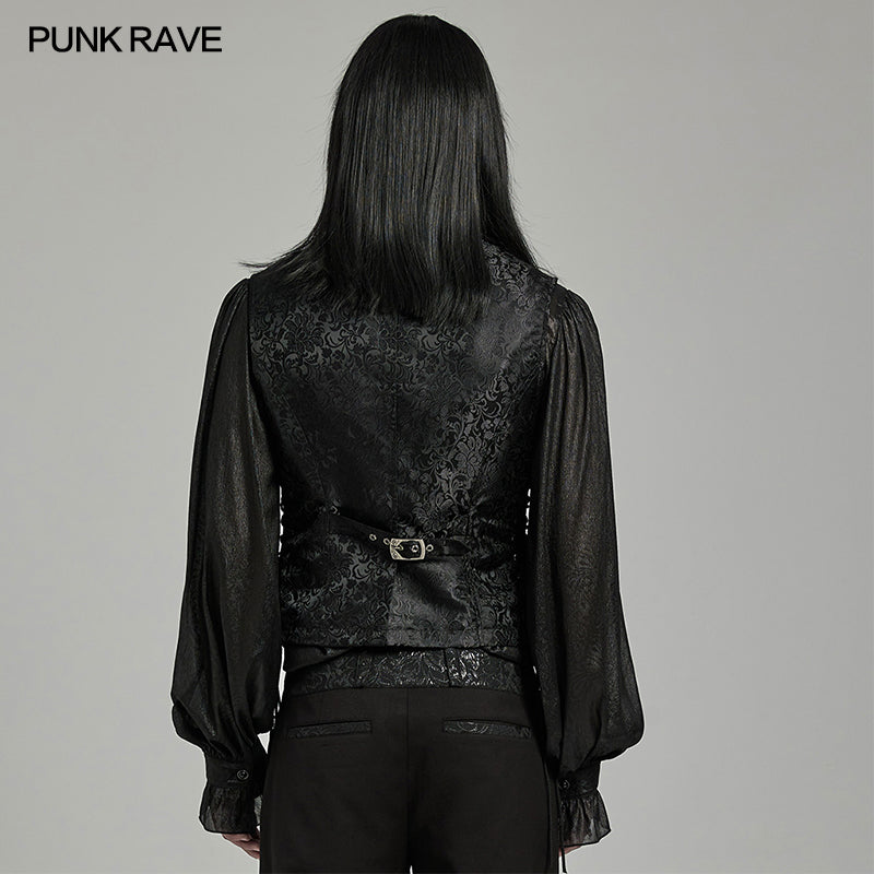 WY-1623MJM Midnight Gothic Vest Brocade Buttoned Waistcoat Lace-Up Sides?-??Punk Rave Clothing