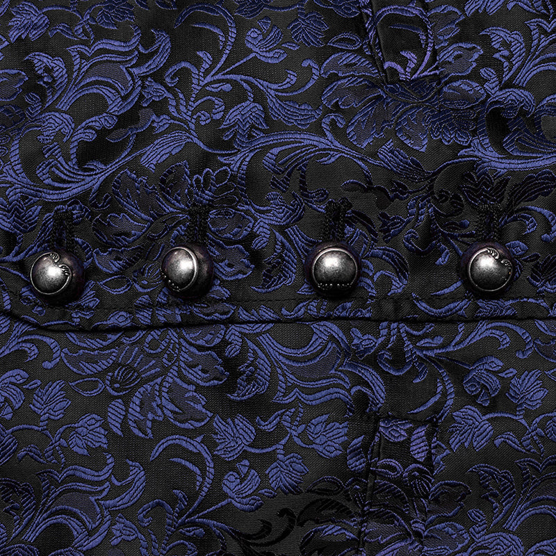 WY-1623MJM Midnight Gothic Vest Brocade Buttoned Waistcoat Lace-Up Sides?-??Punk Rave Clothing