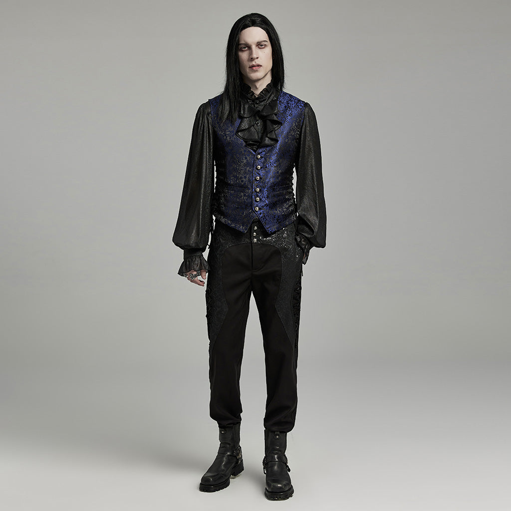 WY-1623MJM Midnight Gothic Vest Brocade Buttoned Waistcoat Lace-Up Sides?-??Punk Rave Clothing