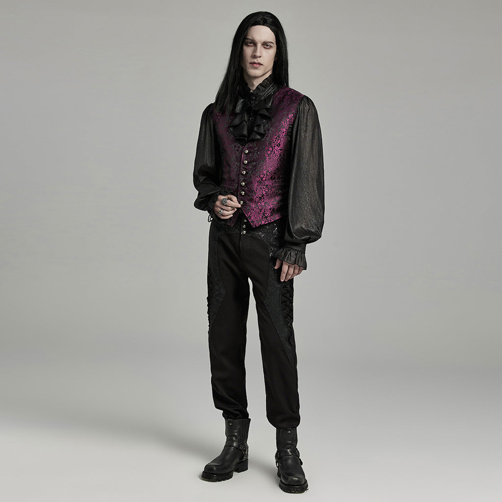 WY-1623MJM Midnight Gothic Vest Brocade Buttoned Waistcoat Lace-Up Sides?-??Punk Rave Clothing