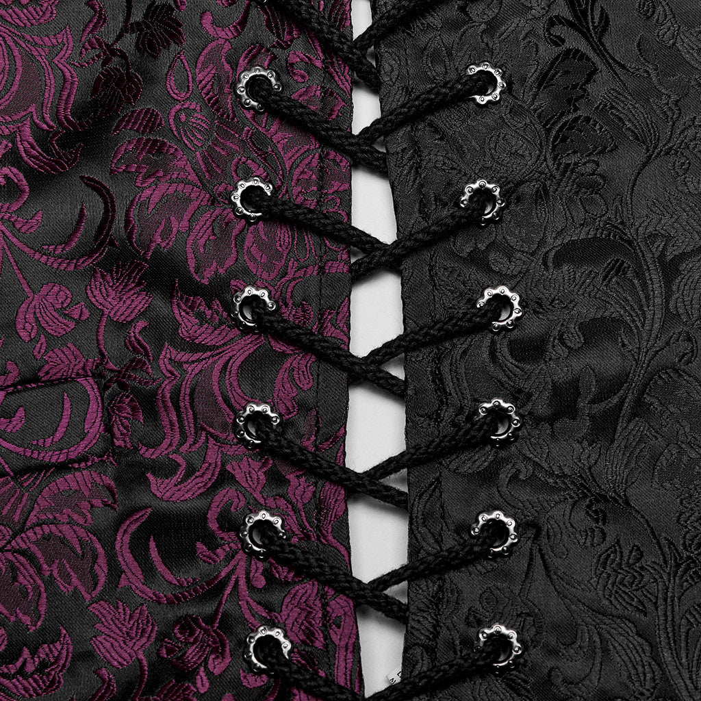 WY-1623MJM Midnight Gothic Vest Brocade Buttoned Waistcoat Lace-Up Sides?-??Punk Rave Clothing