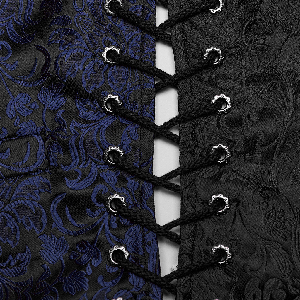 WY-1623MJM Midnight Gothic Vest Brocade Buttoned Waistcoat Lace-Up Sides?-??Punk Rave Clothing
