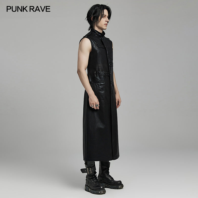 WY-1625MJM Gothic Sleeveless Leather Punk Vest with Buckle Details?-??Punk Rave Clothing
