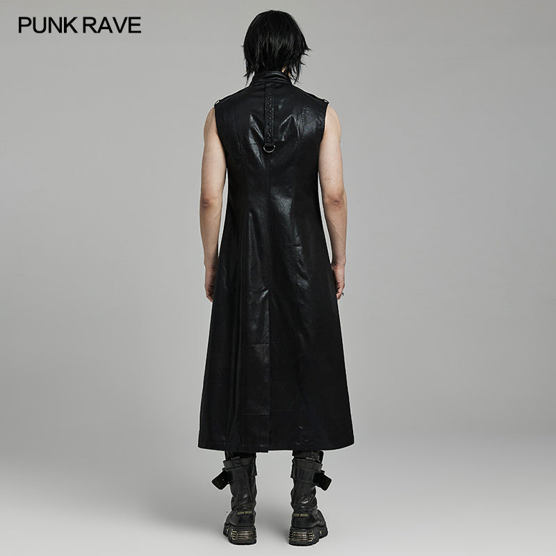 WY-1625MJM Gothic Sleeveless Leather Punk Vest with Buckle Details?-??Punk Rave Clothing