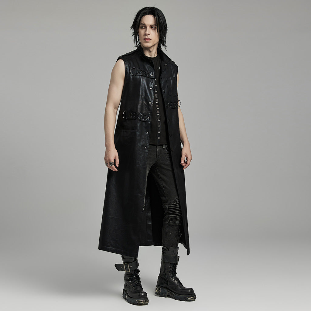 WY-1625MJM Gothic Sleeveless Leather Punk Vest with Buckle Details