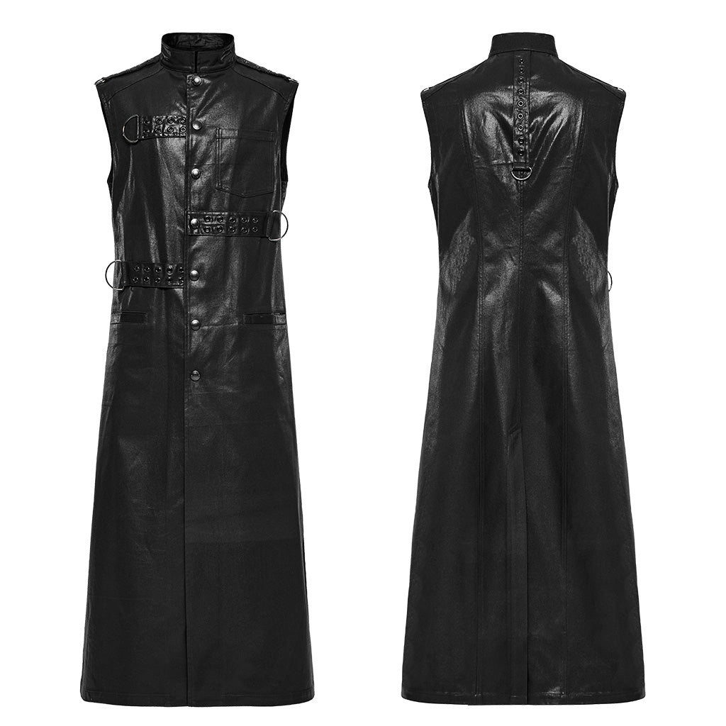 WY-1625MJM Gothic Sleeveless Leather Punk Vest with Buckle Details