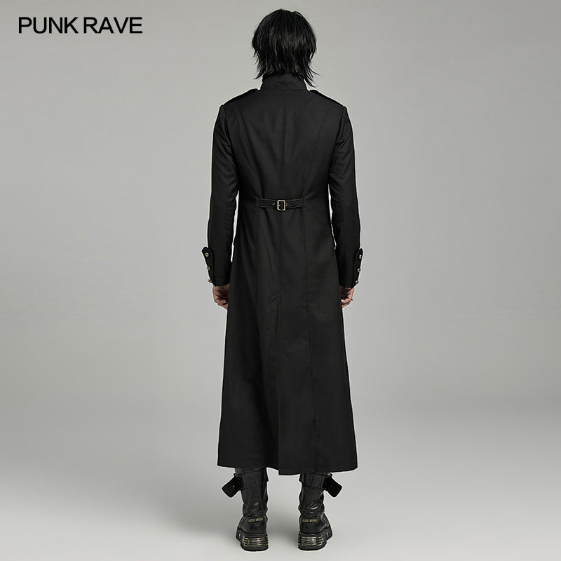 WY-1626XCM black Long Gothic Coat with Red Trim Button Accents