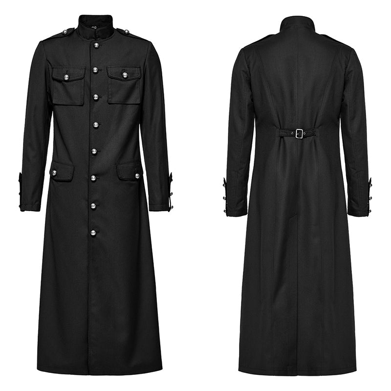 WY-1626XCM black Long Gothic Coat with Red Trim Button Accents